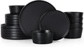 Herogo 18 Pieces Stoneware Dinnerware Sets for 6, Dinner Plates and Bowls Set, Reactive Glaze Dishes for Kitchen, Chip Resistant, Microwave & Dishwasher Safe, Matte Black