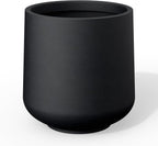 Kante 15.3" Dia Round Concrete Planter, Outdoor Indoor Large Plant Pots Containers with Drainage Hole and Rubber Plug for Home Garden Patio, Black