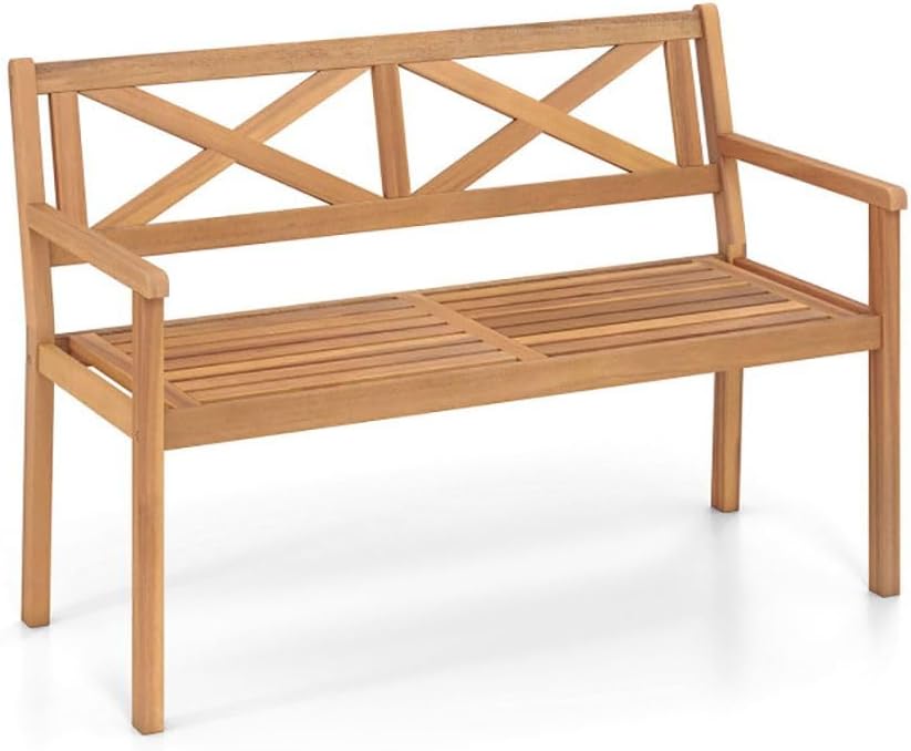 2-Person Acacia Wood Garden Chair Armrests Backrest 44in Seat Width 800lb Capacity for Patio