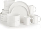 Sweejar Porcelain Dinnerware Sets for 4, 16 Pieces Ceramic Plates and Bowls Set, Classic Modern Simple Kitchen Dinner Dining Ware Set, Dishwasher and Microwave Safe Dishes Sets with Cups(Pure White)