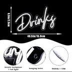 Looklight Drinks Neon Sign,Bar Neon Sign,Neon Signs for Wall Decor,Neon Sign For Room,White Neon Light Sign Led Neon Bar Signs USB Connectivity Light Up Wall Decor for Teen Room Bedroom Bar Store
