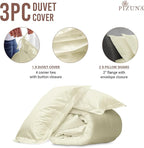 Pizuna Pure 100% Cotton Full Duvet Cover Set, Luxurious 400 Thread Count Long Staple Cotton Sateen Weave with Button Closure (Combed Off White Cotton Duvet Cover Full)