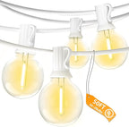 SUNSGNE White String Lights Outdoor, 50FT White Outdoor Lights with 52 G40 Shatterproof LED Bulbs(2 Spare) for Patio Garden Porch Pergola Bistro Outside Decorations, E12 Socket