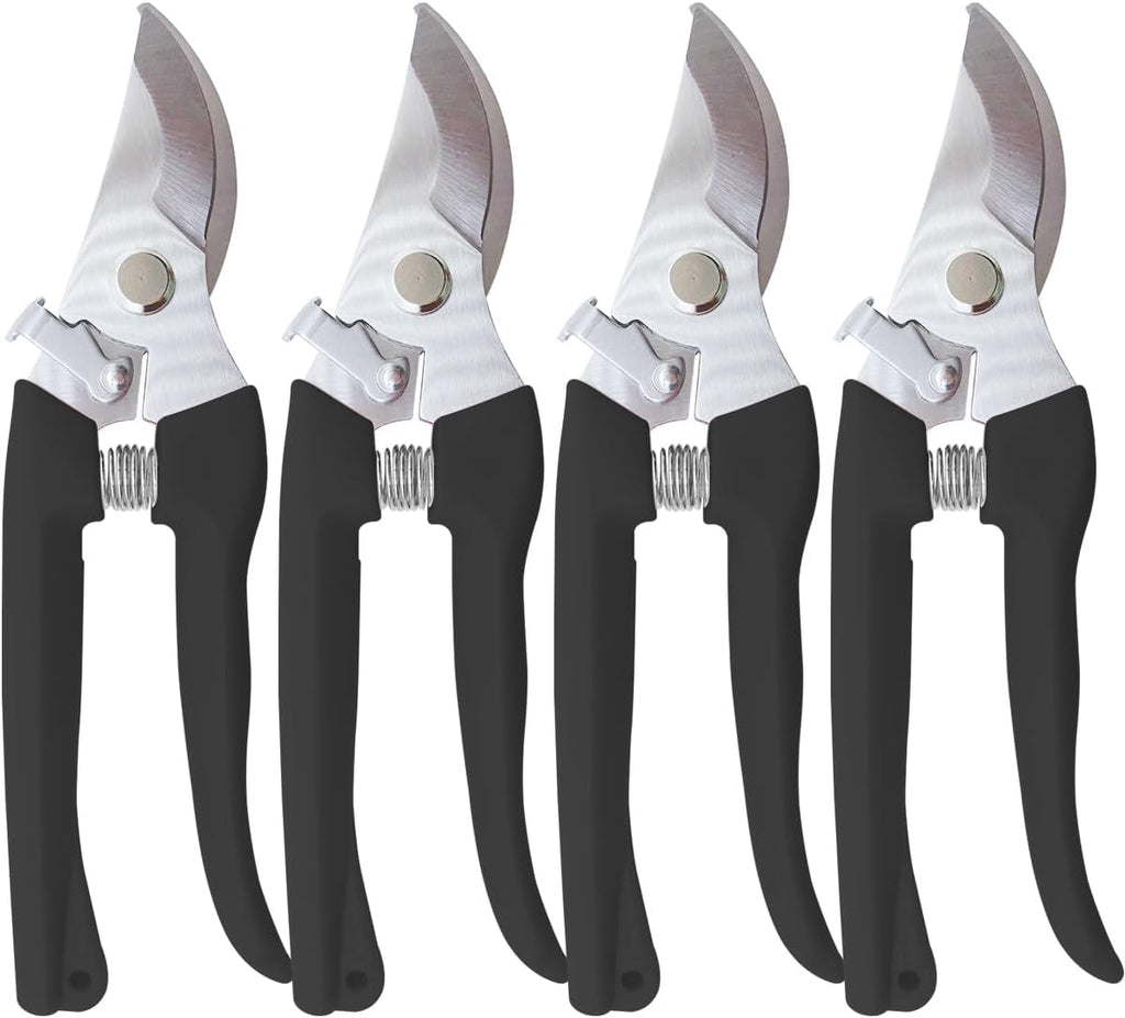 Pruning Shears for Gardening, 4 Pack Garden Scissors for Cutting Fresh Flowers, Floral Clippers for Plants, Fruits (Black)