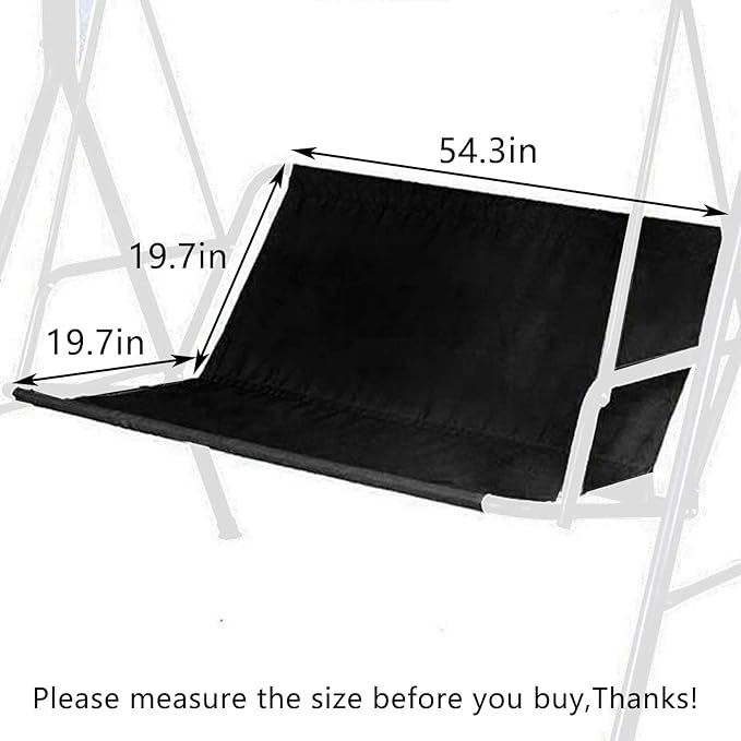 Swing Seat Cover Replacement, 600D Thickened Oxford Waterproof Chair Bench Replacement Cover Outdoor Swing Cushion Cover for 2/3 Seat Patio Garden Swing Chair(Black, L - 54.3x19.7x19.7in)
