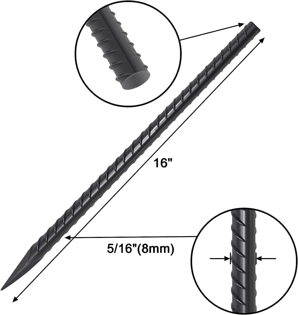 VVOKGO Rebar Stakes 16 Inches Ground Concrete Form Stakes (24pcs), Straight Metal Spikes Heavy Duty with Chisel Point End, 5/16" Diameter Steel Anchors for Fence, Concrete Timber, Garden Plants, Black