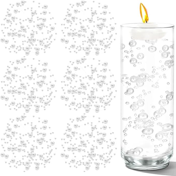 100 PCS Artificial Floating Beads for Centerpieces Vases, White 8+3mm String Beads for Wedding Party Faux Pearl String for Decorating, String Pearls for Crafts Vase Filler