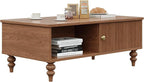 Modern Coffee Table, Mid-Century Wooden Center Table with Open Storage Shelf, Farmhouse Wooden Storage Coffee Table for Home and Office Décor, Walnut Oak