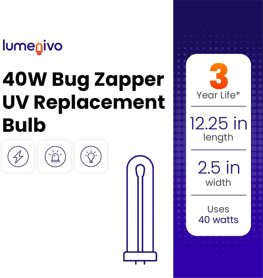 40 Watt Bug Zapper Bulb Replacement for Stinger B4045-4 UVB45 by Lumenivo - UV Blacklight Replacement Bulb for Bug Zapper Outdoor and Indoor Fly Trap for Home - 3 Bulbs