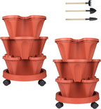 Vertical Planter 3 Tier Stackable Planters Garden Planters Strawberry Herb Flower and Vegetable Planter Indoor Outdoor Gardening Pots with Removable Wheels and Tools 2-Pack
