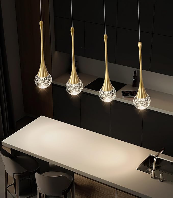 4-Lights Modern Pendant Lights for Kitchen Island LED Dimmable Crystal Glam Ceiling Pendant Lighting Chandelier for Dining Room Hallway Bedroom Gold