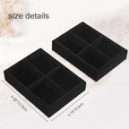 DesignSter Small Jewelry Tray-Ring Organizer 2PCS Premium Velvet Rings Earrings Display Tray Storage Insert Holder for Jewelry Box, Drawer, Dresser (4 Grids, Black)