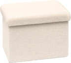 B FSOBEIIALEO Storage Ottoman Cube Small Sherpa Ottoman Foot Rest, Foldable Portable Boucle Ottomans, Faux Teddy Fur, Cream White 16.5"x12.6"x12.6"