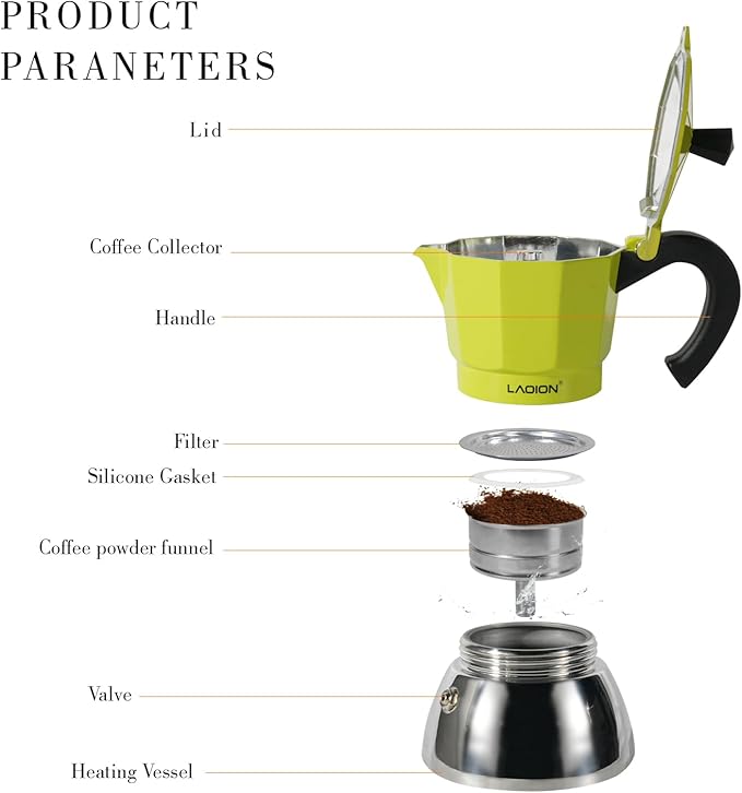 Stovetop Espresso Maker, 3Cup Moka Pot, Espresso Machine Compatible with Induction Cooktops, 150ml Stainless Steel & Aluminum Cuban Coffee Maker for Cafetera Cubana, Green