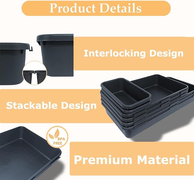 6 PCS Large Drawer Organizer, 3 Sizes Plastic Versatile Desk Drawer Organizer Trays, Kitchen Drawer Organization and Plastic Storage Bins for Makeup, Vanity, Kitchen, Utensils, Office, Bathroom