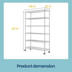 48" D×18" W×82" H Wire Shelving Unit Metal Shelf with 6 Tier Casters Adjustable Layer Rack Strong Steel for Commercial Restaurant Garage Pantry Kitchen Garage，Chrome