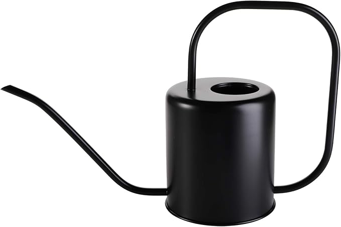 Fasmov 51 Oz Stainless Steel Watering Can Modern Style Watering Pot, Watering Can with Long Spout for Easy Pour, Water Outdoor Garden, Indoor Plant (Black)