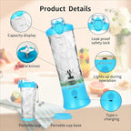 Portable Blender for Shakes and Smoothies With 20 Oz Travel Cup and Lid, Mini Personal Size With 6 Blades and USB Rechargeable for Gym, Kitchen and Outdoors (Blue)
