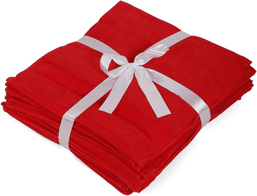 Casa Lino 24 Pack Wash Cloths Set, (12" X12) 100% Cotton wash Cloths, wash Cloths for Your face and Body, Highly Absorbent & fingertip Soft wash Cloths for Your face and Body, Red.