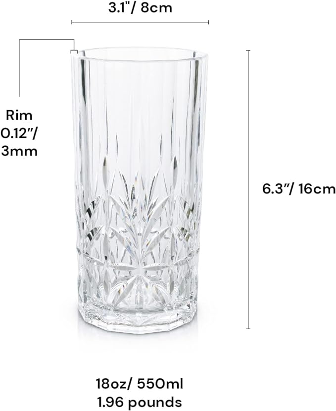 BELLAFORTE Shatterproof Tritan Plastic Tall Tumbler, Set of 4, 18oz - Myrtle Beach Drinking Glasses - Unbreakable Drinking Glasses for Parties - BPA Free - Clear