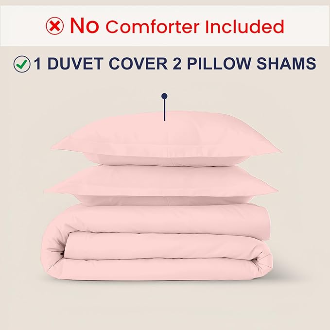 Kotton Culture 3 Pc Queen Size Duvet Cover Set -100% Egyptian Cotton Sateen 600 Thread Count Ultra Soft Premium Durable Comforter Cover Zipper Closure & Corner Ties (Pink Blush, Queen/Full 90" X 90")