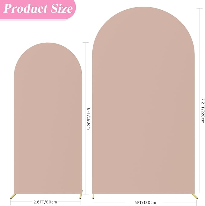 Fomcet Wedding Arch Cover 7.2FT, 6FT Nude Spandex Fitted Fabric Arch Backdrop Covers 2 Set for Round Top Chiara Arched Backdrop Stand Cover for Wedding Birthday Party Baby Shower