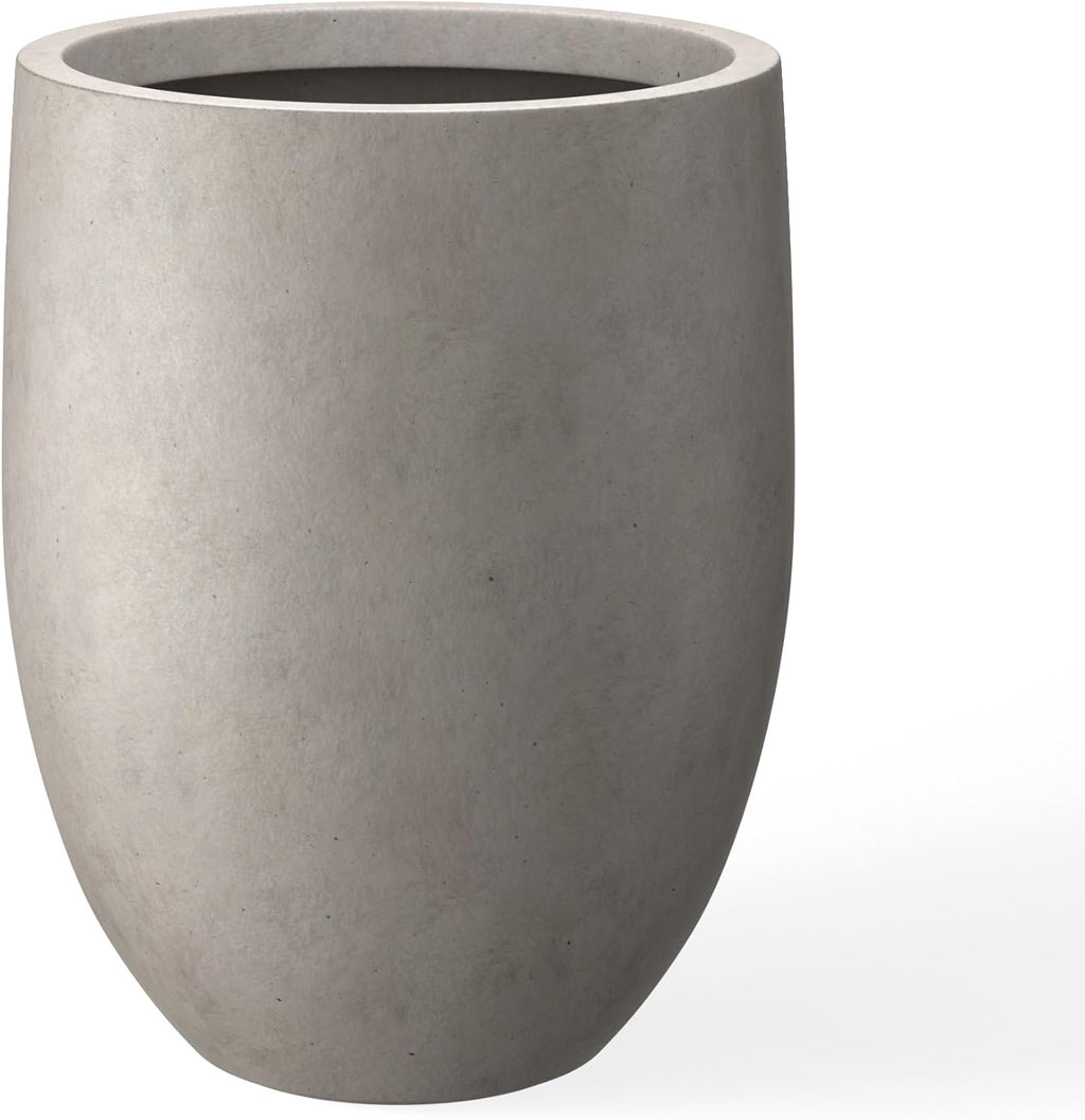 Kante 21.7" H Weathered Concrete Tall Planter, Large Outdoor Indoor Decorative Pot with Drainage Hole and Rubber Plug, Modern Round Style for Home and Garden