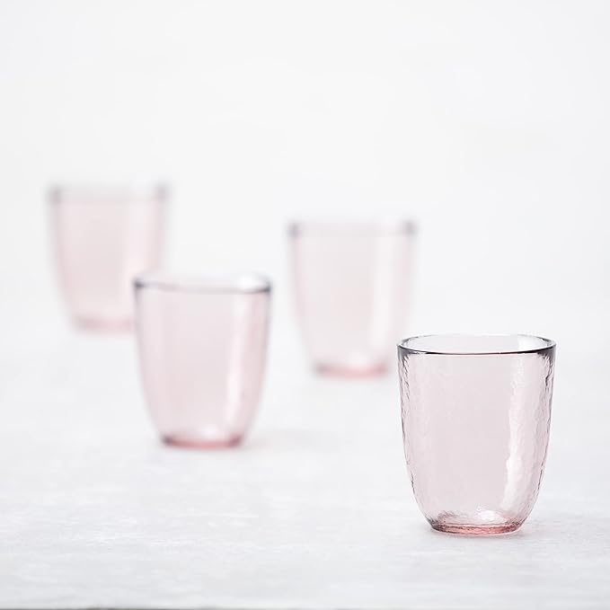 Fortessa Los Cabos Glass Drinkware Collection, 10 Ounce Tumbler (Set of 4), Pink