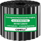 Corrugated Metal Garden Edging, Sturdy Tall Landscape Edging Borders, Perfect DIY for Flower Beds, Lawn and Pathway, Tree Surrounds, Paver Edges (Black, 6"×20FT)
