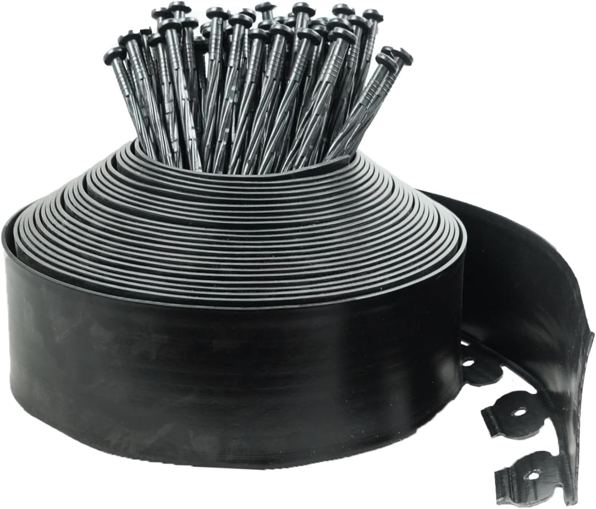 Hugeleaf Landscape Edging Border 60 Feet with 72pcs Spikes, 4inches Flexible Plastic Garden Edging for Landscaping, Lawn, Flower Bed, Yard（Black）
