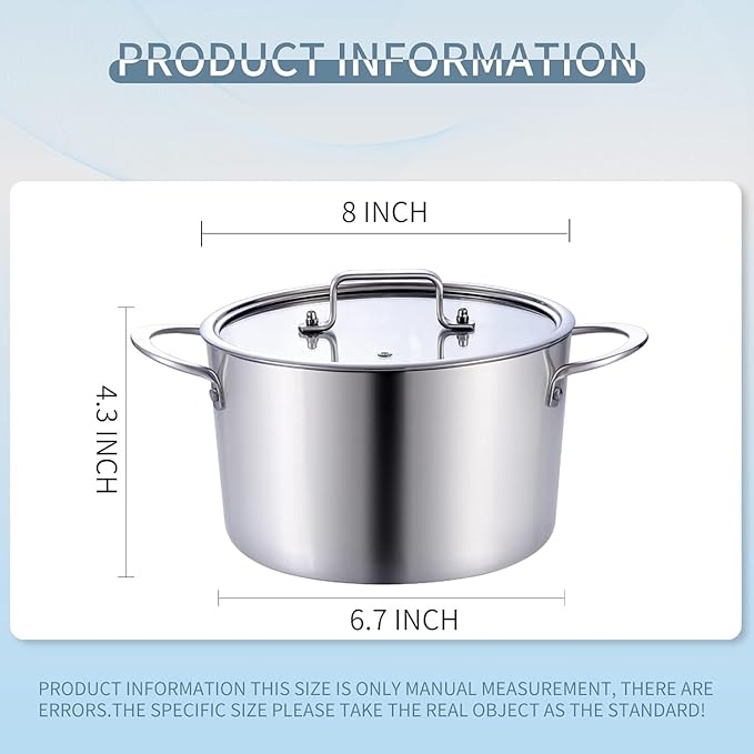 LOLYKITCH Tri-Ply 3 Quarts Stainless Steel Induction Cooking Pot,Small Stock Pot,Sauce Pot with Lid,Dishwasher and Oven Safe.