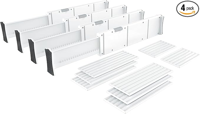 KABUM Upgrade Adjustable Drawer Divider Organizer Clothes Dresser Organizer,Expandable Organization for Home, Office,2.8" High Expandable from 11.7" to 18.5",4 Dividers with 6 Long and 2 Short Inserts