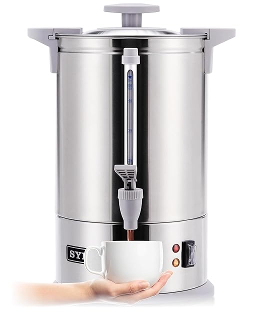 SYBO SR-CP100BG Commercial Coffee Urn & Hot Beverage Dispenser, Fast Brew, Keeps Warm – Ideal for Coffee, Tea, Water at Events & Catering, 100-Cup 16 L, Grey