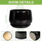 G EPGardening 6 Inch Planter - Ceramic Pot for Plants, Ceramic Planter with Drainage and Saucer, Round Flower Pot Indoor Outdoor, Modern Room Decor, Home Gifts, Black