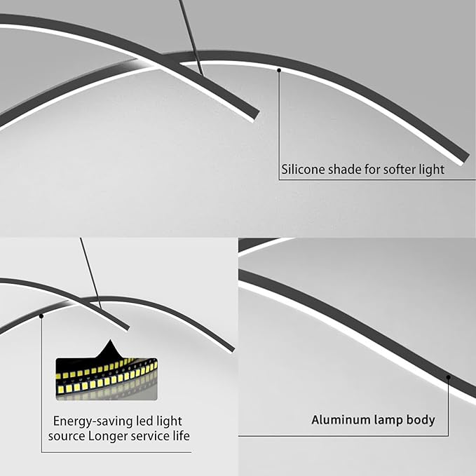 Modern Led Pendant Light, Dimmable Black Led Chandelier for Dining Room Light Fixture Over Table Creative Wave Pendant Light for Kitchen Island, Dining Room, Bedroom