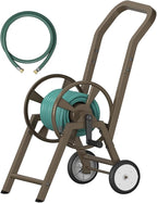 Artigarden Garden Hose Reel Cart with Wheels, Holds 165 ft of 5/8’’ Hose Outdoor Heavy Duty Powder-coated Steel Water Storage Winder Holder with 3.9 Ft Leader Hose for Outside Lawn Yard, Brown