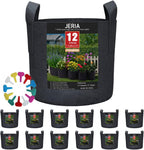 JERIA 12-Pack 7 Gallon, Vegetable/Flower/Plant Grow Bags, Aeration Fabric Pots with Handles (Black), Come with 12 Pcs Plant Labels