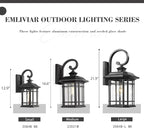 Emliviar Outdoor Wall Lantern Fixture with E26 Base, Large 21.9 Inch Exterior Wall Light with Seeded Glass, Black Finish, 2084B-L BK