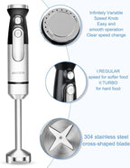 Handblender with Plug,Immersion Blender Handheld, Heavy-Duty Copper Motor, Detachable Stainless Blade Dishwasher Safe, 2 Modes with Pulse,Infinitely Variable Speed, Space-Saving Design
