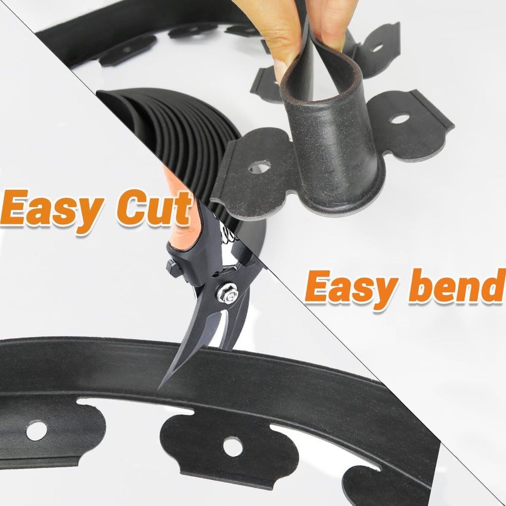 Landscape Edging Border, Plastic Edging for Landscaping, Garden Edging Border,Lawn Edging no dig,Garden Borders,Flower Bed Edging,Rubberific Landscape Edging, (Plastic Stakes, Black-66feet)
