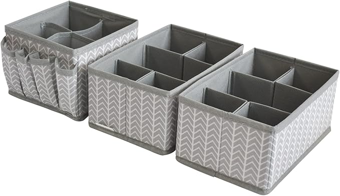VERONLY Cosmetic Storage Bins Makeup Organizer, Adjustable Multifunction Storage Box Desk Drawer Divider for Makeup Brushes, Bathroom Countertop or Dresser, Set of 3 (Grey)