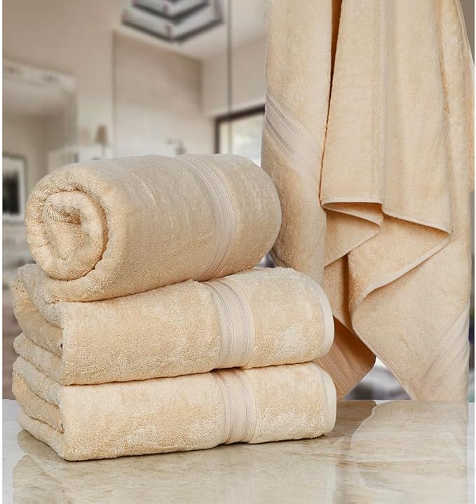 Casa Lino Set of 4 Luxury Linen Bath Towels Extra Large | 100% Soft Cotton 600 GSM Thick Absorbent Quick Dry Hotel Bathroom Towel for Home | 30"x60" | Linen