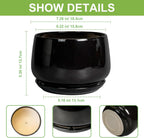 G EPGardening Ceramic Planter 7 Inch - Ceramic Pot for Plants with Drainage and Saucer, Round Plant Pots, Modern Indoor Outdoor Planter, Home Decor, Garden Gifts, Black