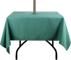 Outdoor Tablecloth Wrinkle-Free Stain Resistant Waterproof Polyester Fabric Table Cover with Zipper Umbrella Hole for Picnic/Party/Dinner/Patio Garden(60×60inch Square,Zippered,Green)