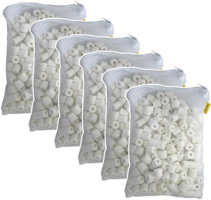 6 lbs Premier Bio Ceramic Rings Aquarium Filter Media in 6 Free Mesh Bags for Freshwater Saltwater Fish Tank Pond Shrimp Canister