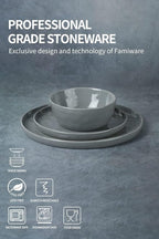 Famiware Mars Plates and Bowls Set, 18 Pieces Dinnerware Sets, Dishes Set for 6, Dark Gray