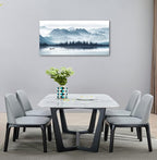 arteWOODS Indigo Canvas Wall Art Misty Mountain Wall Pictures Foggy Lake Boat Canvas Painting Prints Forest Birds Canvas Wall Decor for Living Room Wall Decorations Framed Ready to Hang 24" x 48"