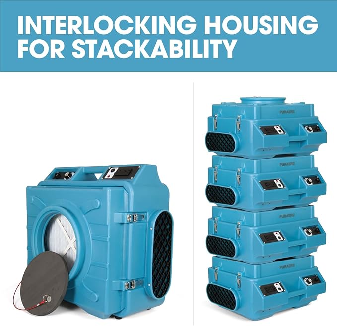 HEPA Air Scrubber with GFCI Outlets for Daisy Chain | 1/4 HP, 675 CFM, 2.2A | Water Damage Restoration, Grow Rooms | PA-600-HAS | Blue