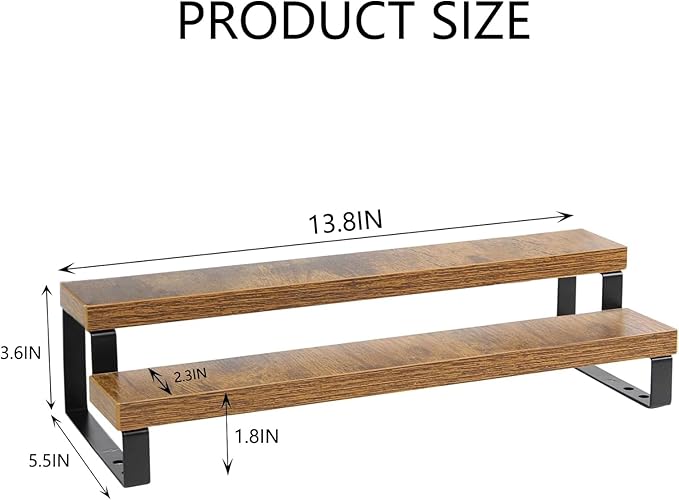 4-Tier Wooden Display Riser Shelf Stand for, Makeup, Cupcake, Condiment & Dolls Collection Home Decor Organizer, Expandable for Pantry/Counter (Brown, 2-Tier)