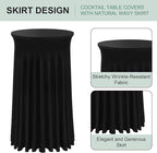 Cocktail Table Covers - 2 Pack 24"x 43" Black Cocktail Table Tablecloth with Natural Wavy Round Skirt for Bar Wedding Party Banquet
